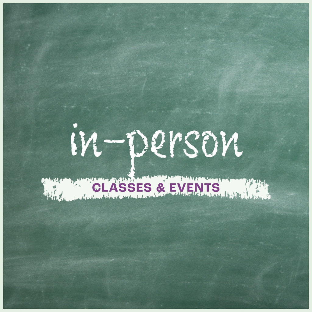 in-person classes & events text on a chalk board